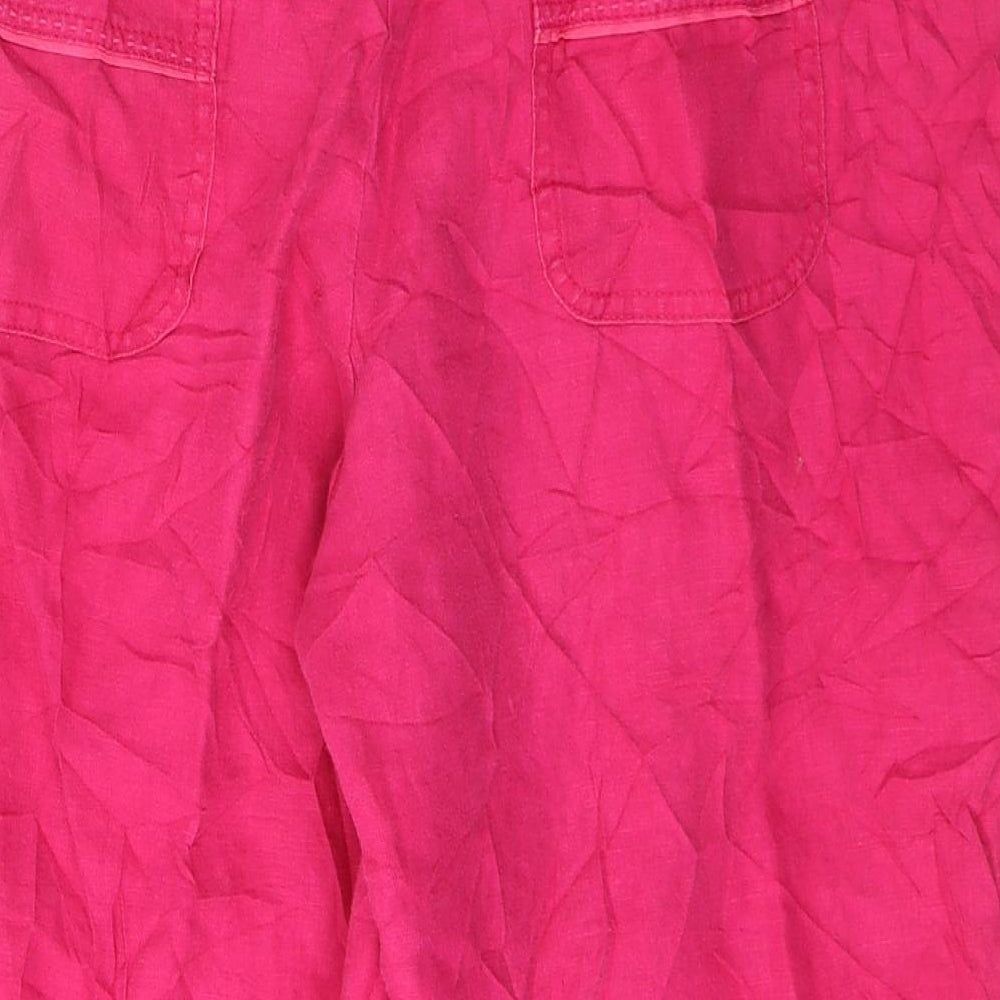 Monsoon Womens Pink  Linen Cropped Trousers Size 14 L20 in Regular Button