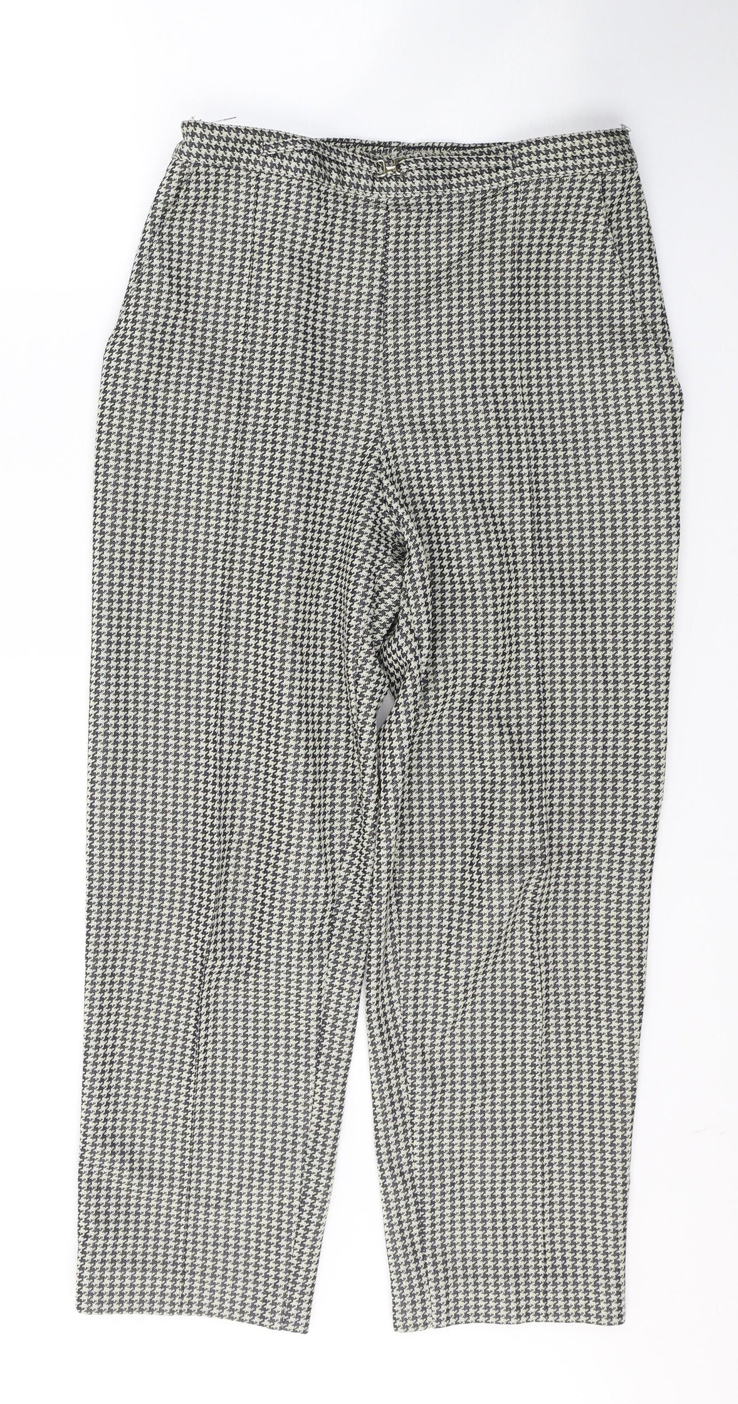 Marks and Spencer Womens Beige Houndstooth Polyester Cropped Trousers Size 12 L25 in Regular