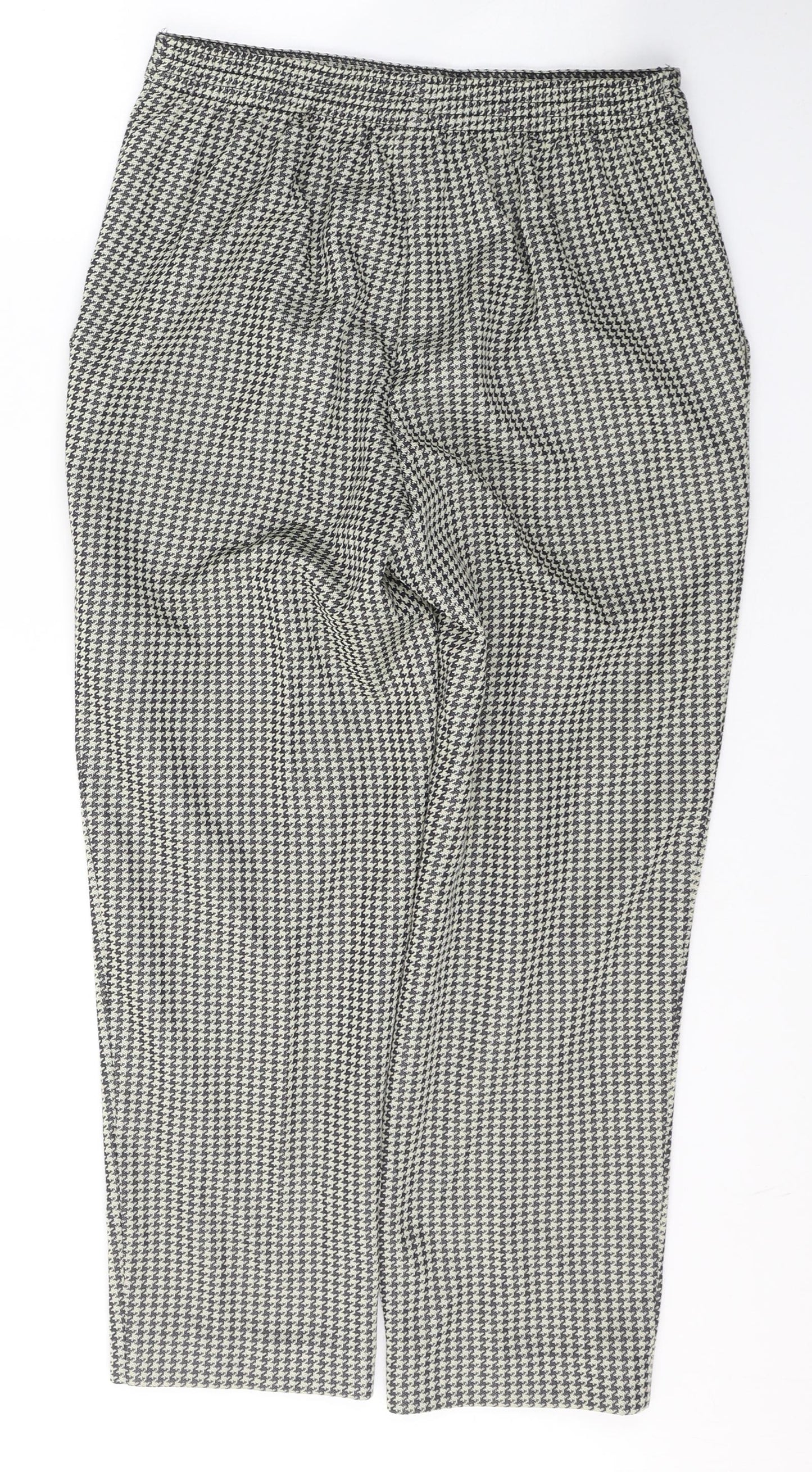 Marks and Spencer Womens Beige Houndstooth Polyester Cropped Trousers Size 12 L25 in Regular