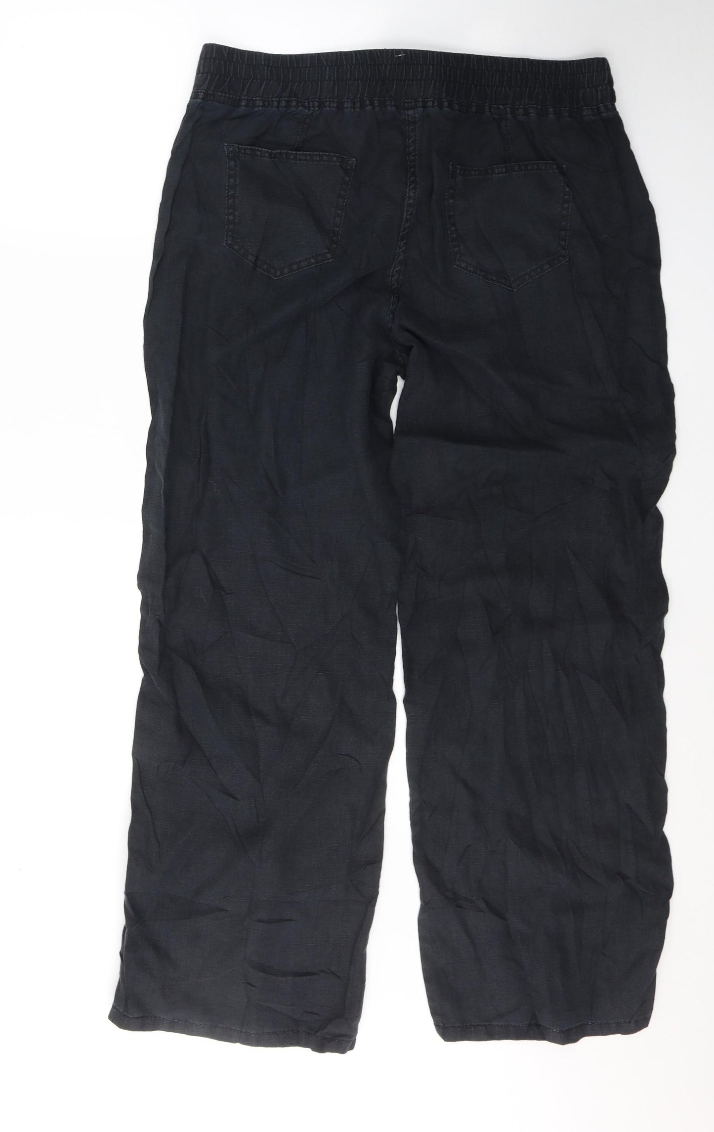 Marks and Spencer Womens Black  Linen Trousers  Size 14 L29 in Regular Tie