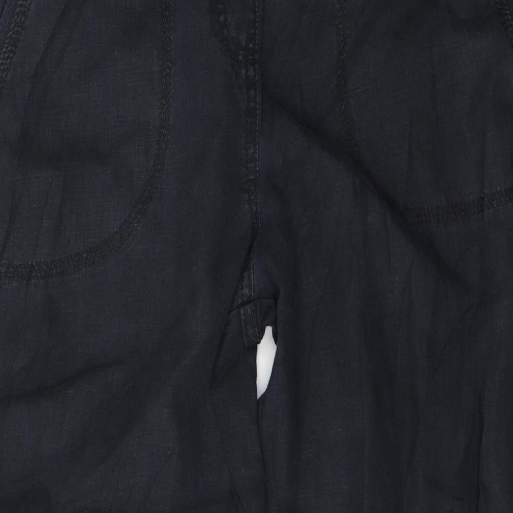 Marks and Spencer Womens Black  Linen Trousers  Size 14 L29 in Regular Tie