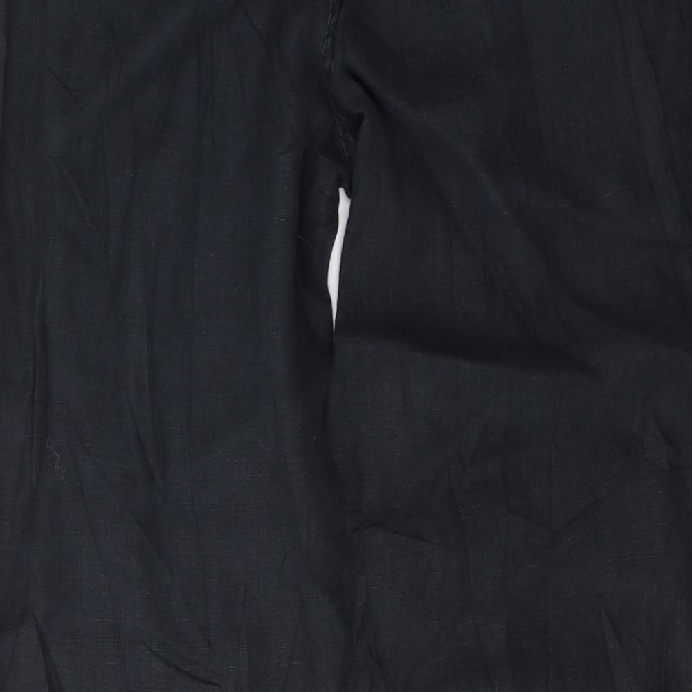 Marks and Spencer Womens Black  Linen Trousers  Size 14 L29 in Regular Tie