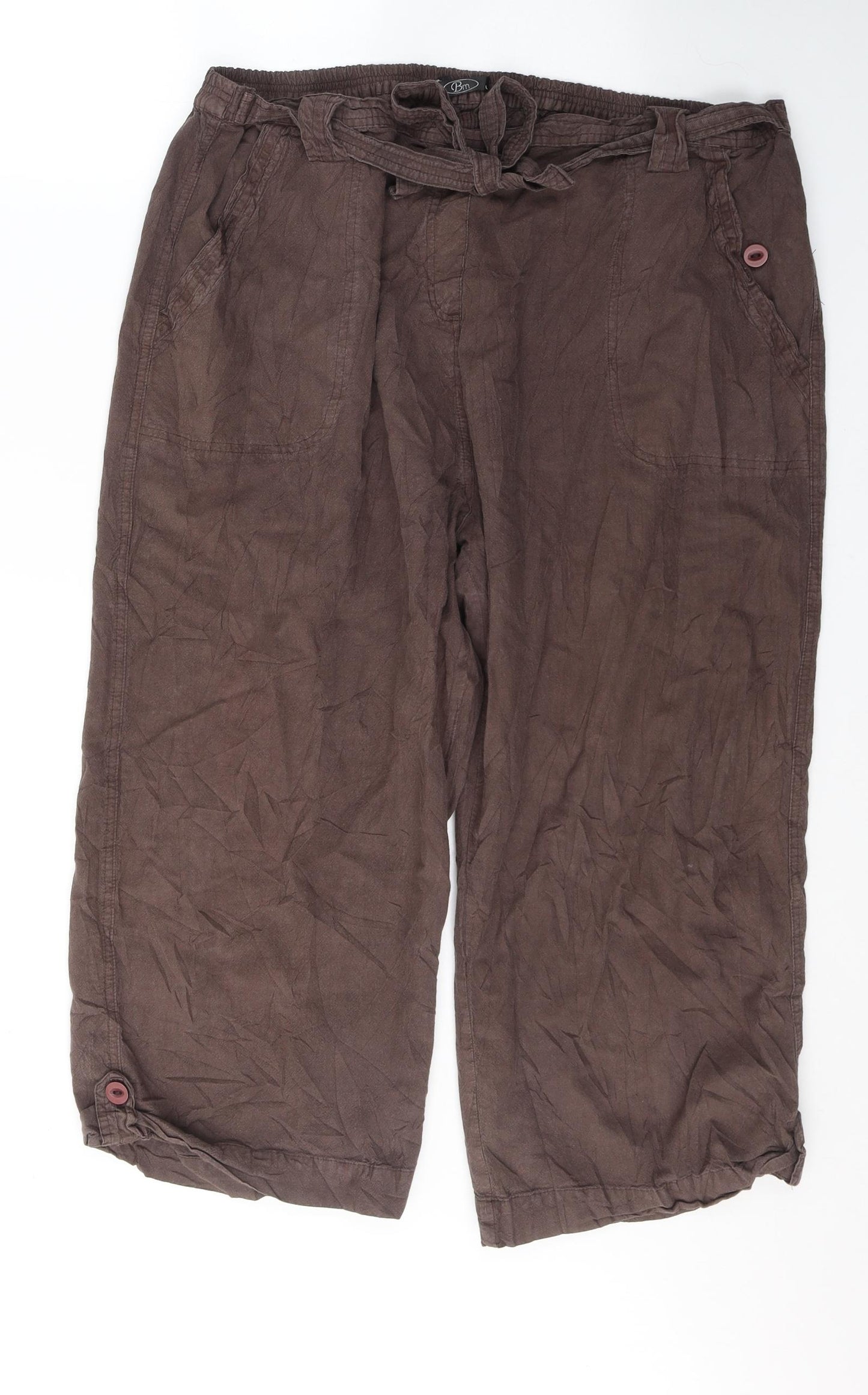 Bonmarché Womens Brown  Cotton Cropped Trousers Size L L22 in Regular Tie