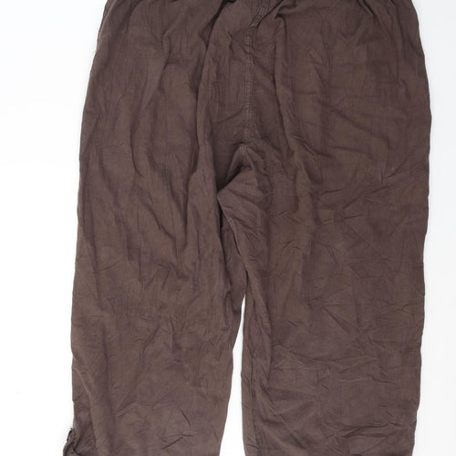 Bonmarché Womens Brown  Cotton Cropped Trousers Size L L22 in Regular Tie