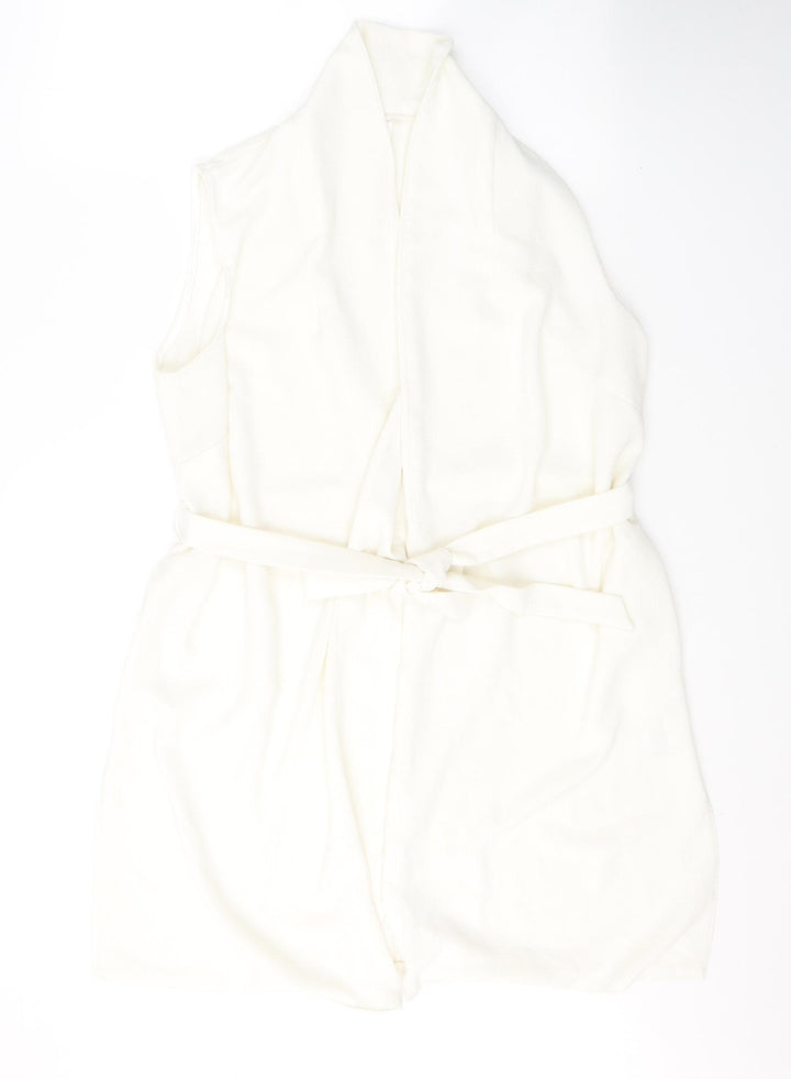 F&F Womens White V-Neck  Polyester Cardigan Jumper Size 14