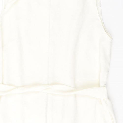 F&F Womens White V-Neck  Polyester Cardigan Jumper Size 14