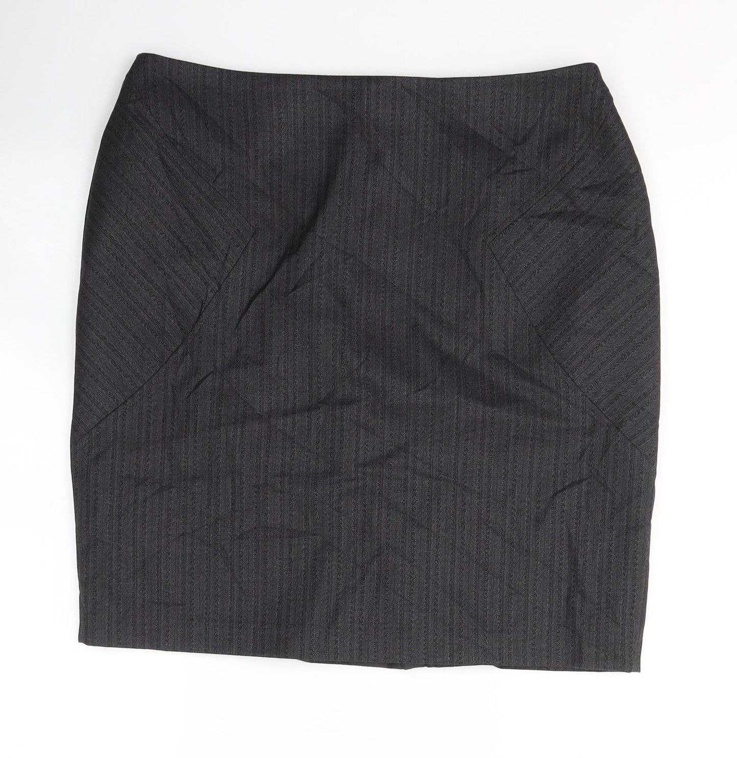 NEXT Womens Grey Striped Polyester A-Line Skirt Size 14   Zip