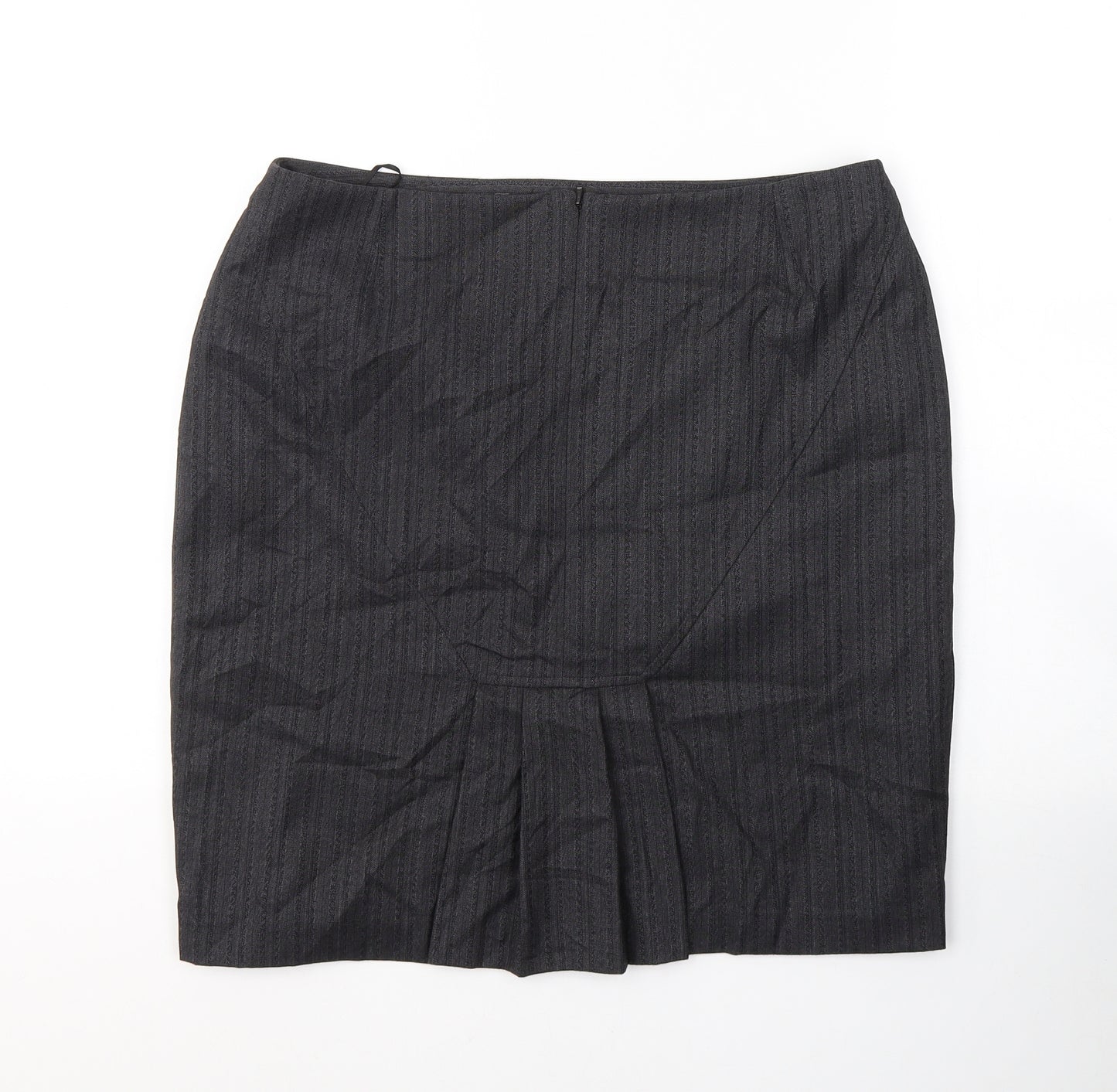 NEXT Womens Grey Striped Polyester A-Line Skirt Size 14   Zip