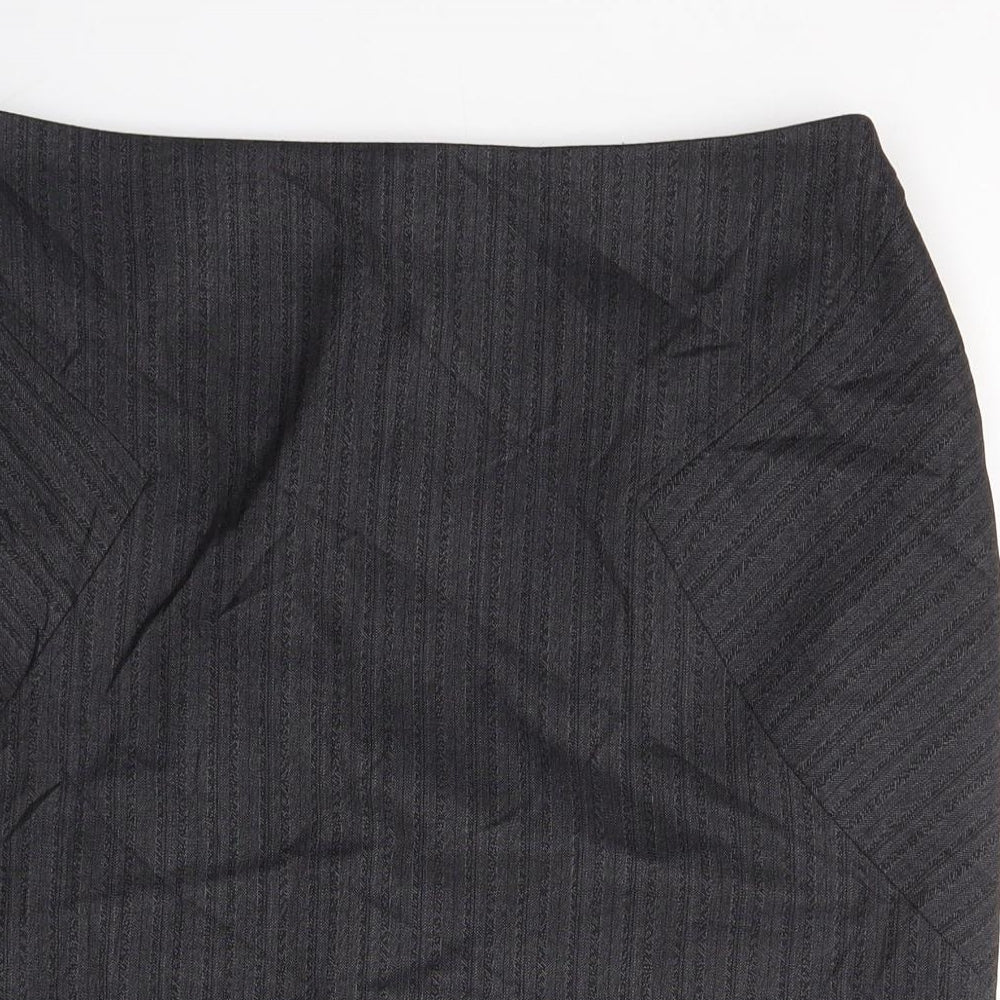 NEXT Womens Grey Striped Polyester A-Line Skirt Size 14   Zip