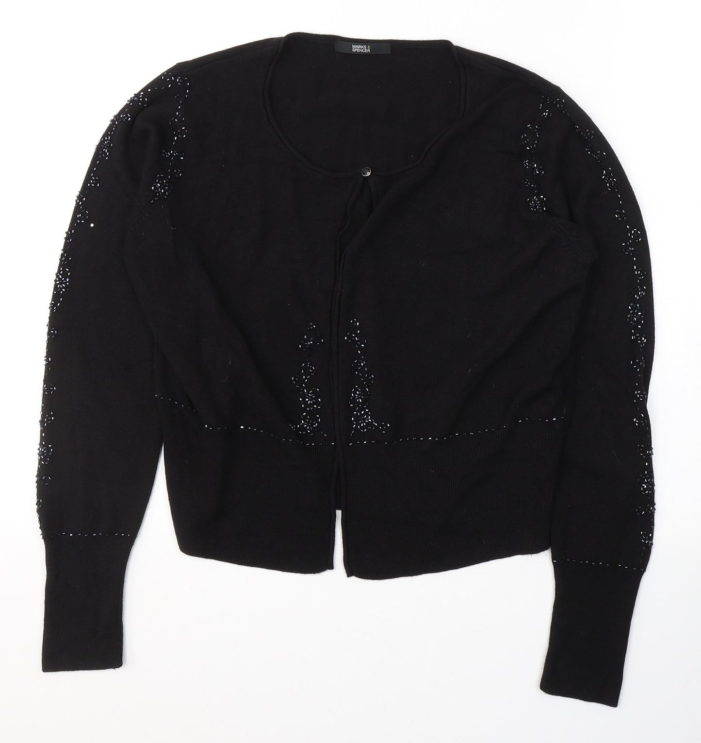 Marks and Spencer Womens Black Round Neck  Acrylic Cardigan Jumper Size 14