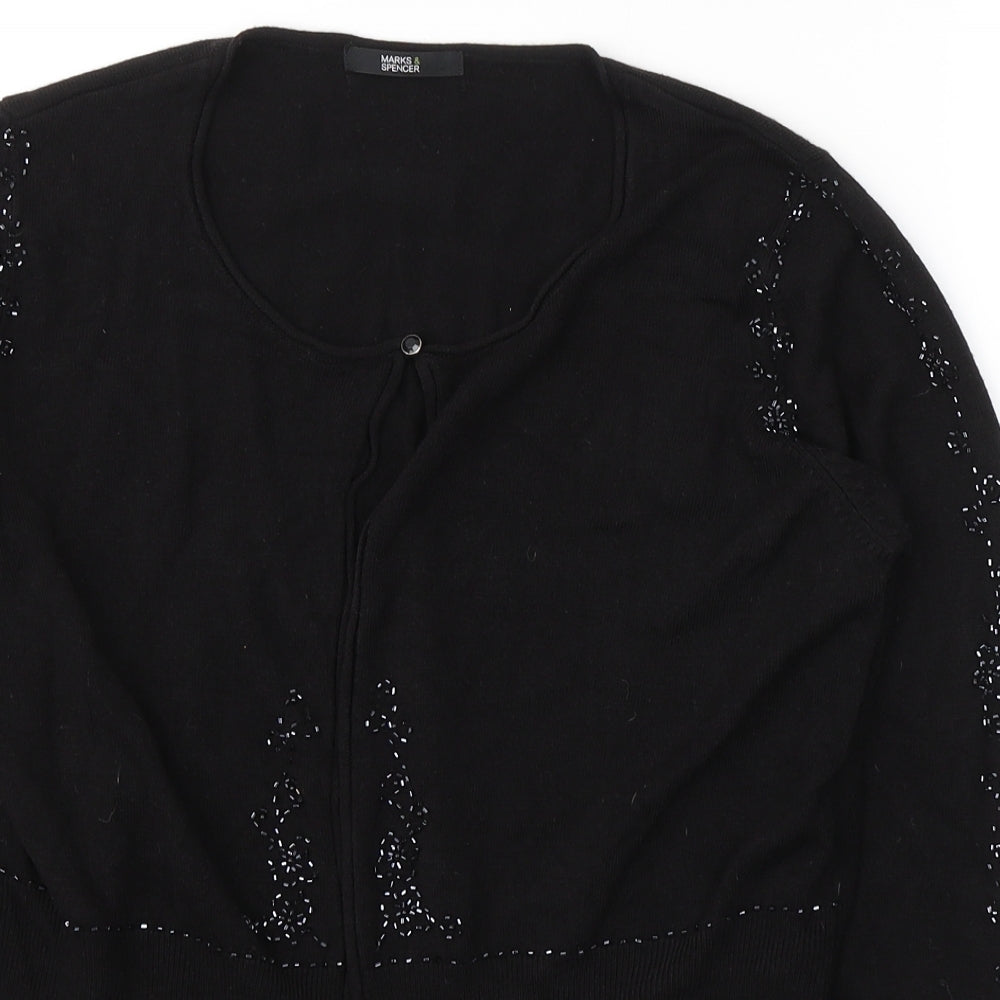 Marks and Spencer Womens Black Round Neck  Acrylic Cardigan Jumper Size 14