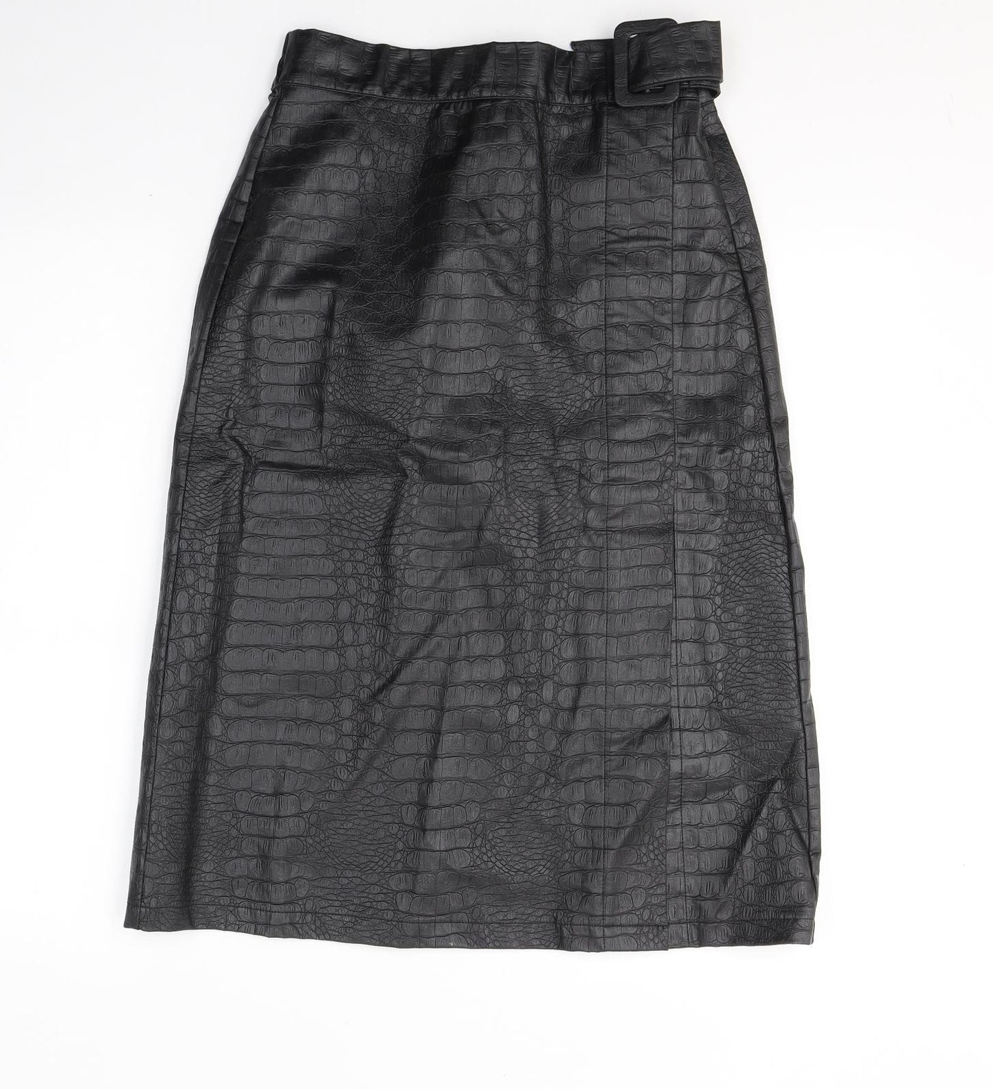Primark Womens Black Animal Print Polyethylene A-Line Skirt Size 14   Zip