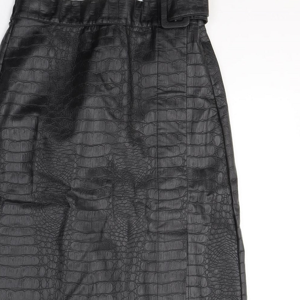 Primark Womens Black Animal Print Polyethylene A-Line Skirt Size 14   Zip