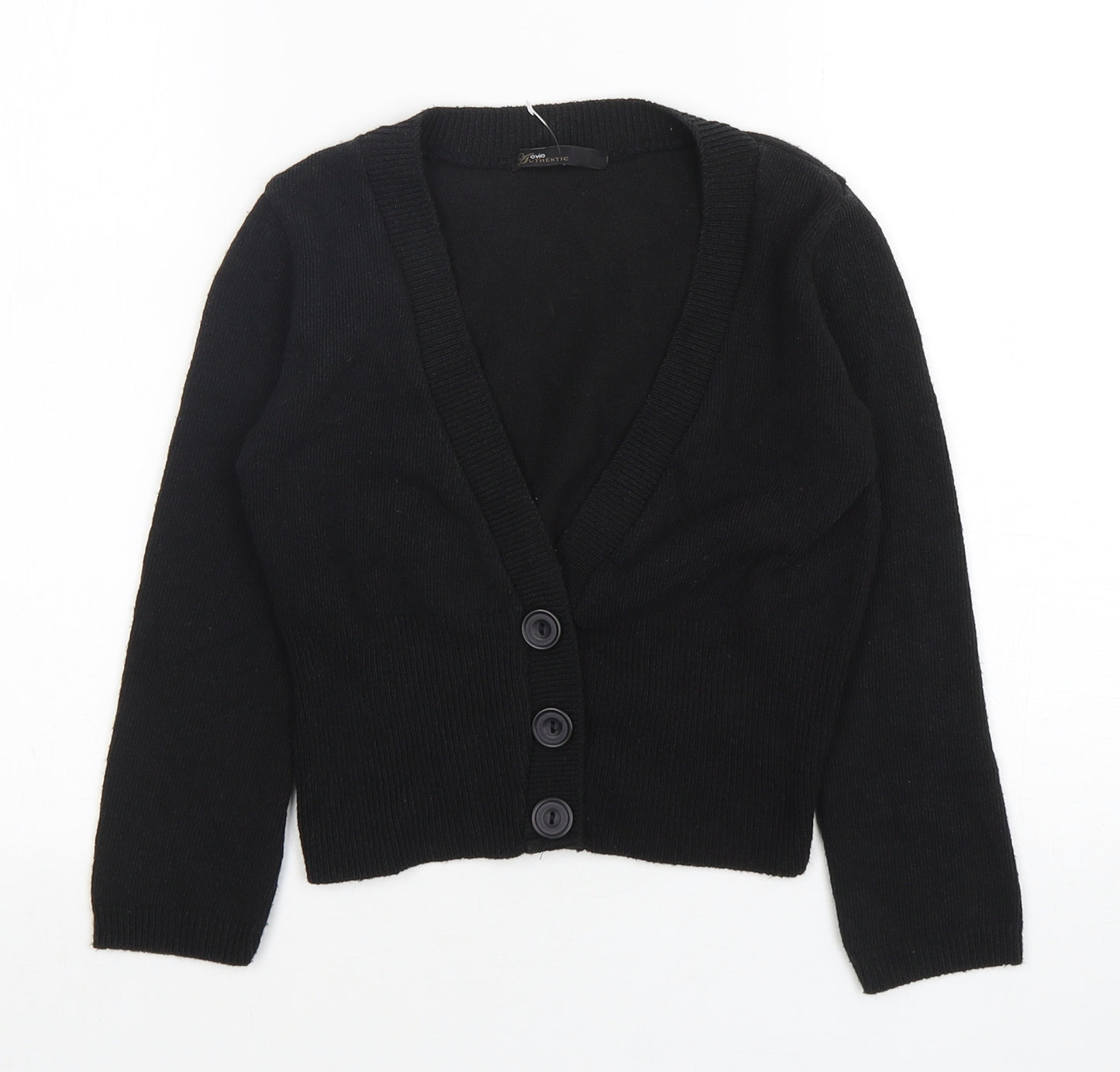 E-vie Womens Black V-Neck  Cotton Cardigan Jumper Size 10