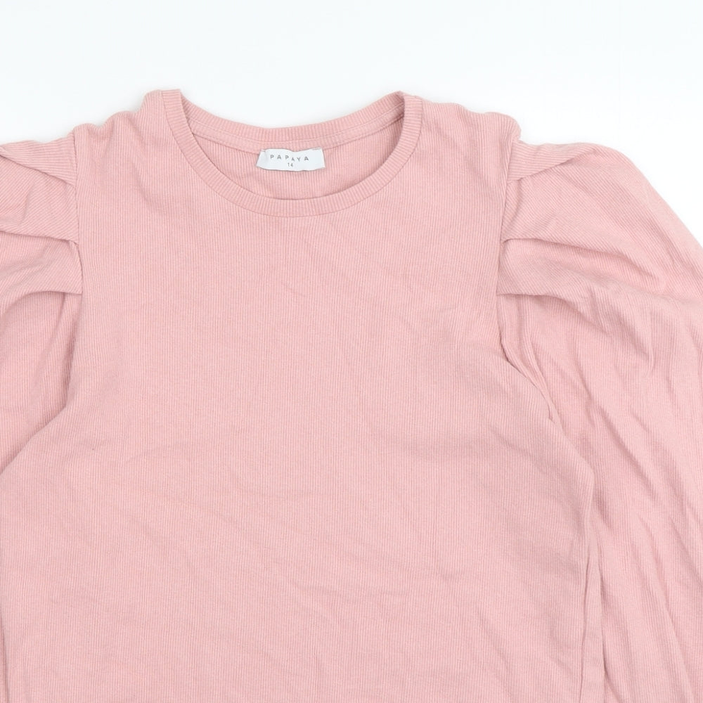 Papaya Womens Pink Round Neck  Cotton Pullover Jumper Size 14