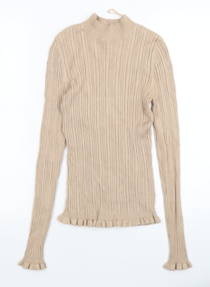 Miss Selfridge Womens Beige Mock Neck  Viscose Pullover Jumper Size 10