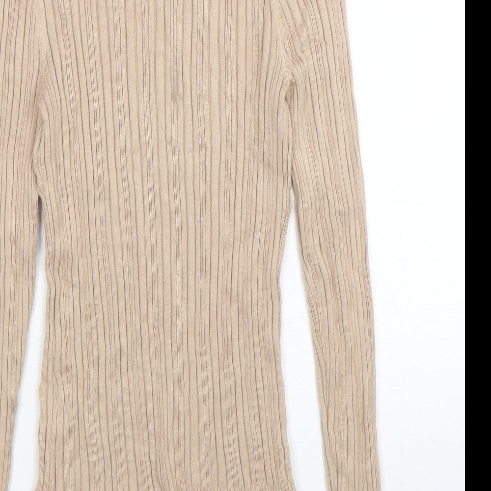 Miss Selfridge Womens Beige Mock Neck  Viscose Pullover Jumper Size 10