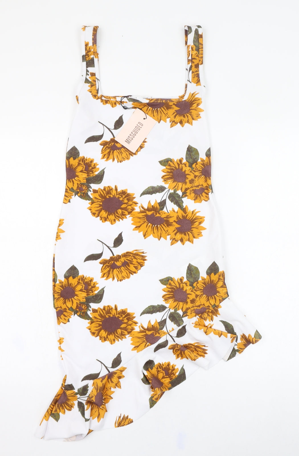 Missguided Womens White Floral Polyester Pencil Dress  Size 8  Square Neck Pullover