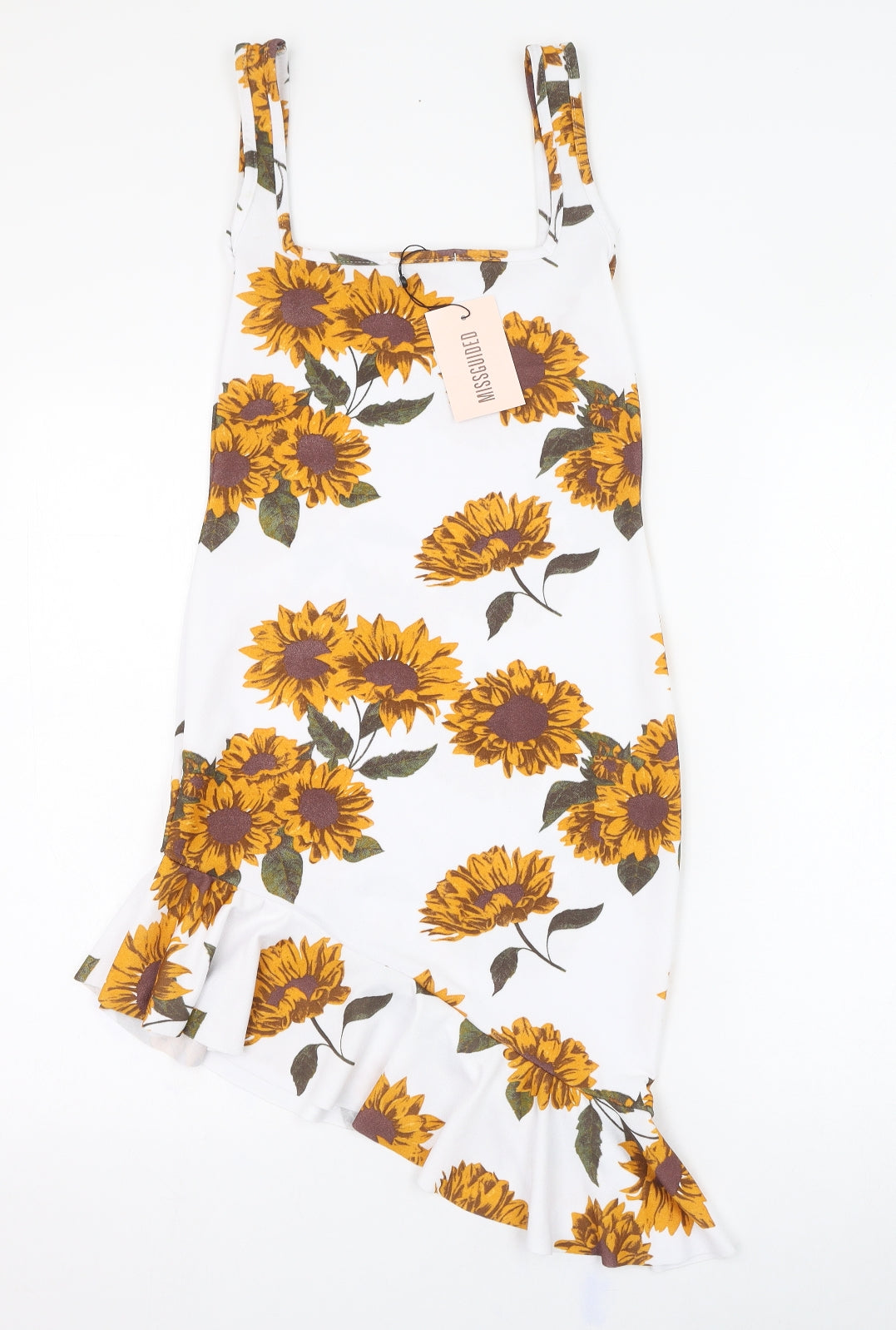 Missguided Womens White Floral Polyester Pencil Dress  Size 8  Square Neck Pullover