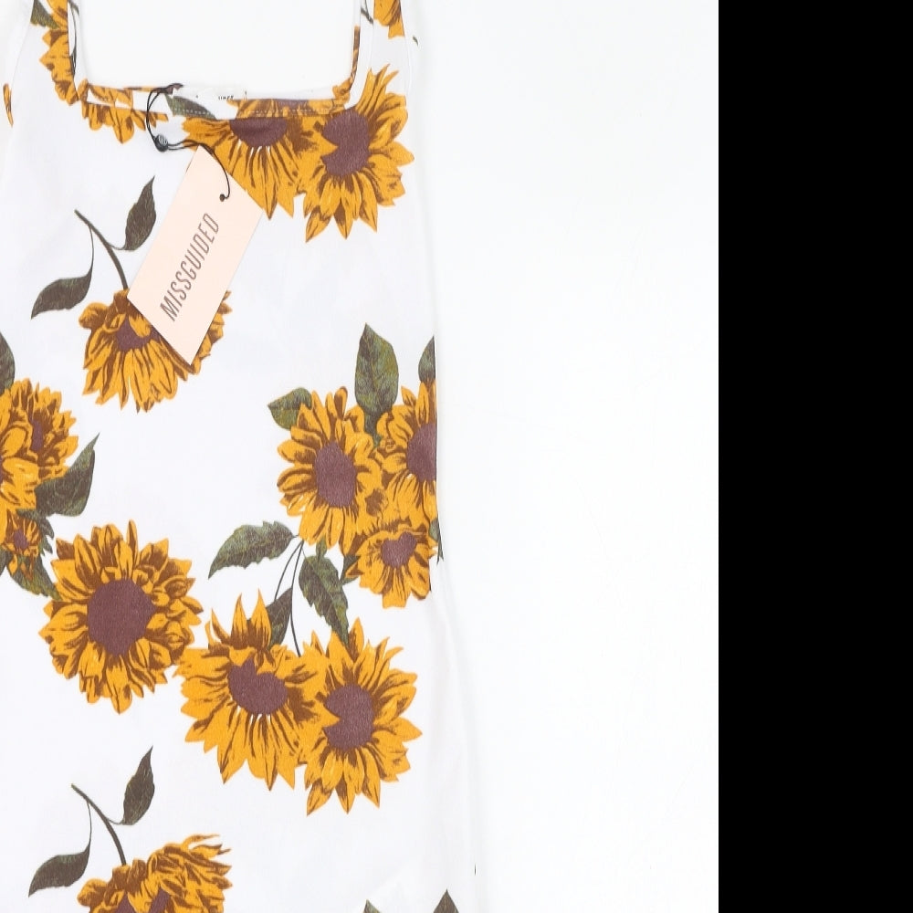 Missguided Womens White Floral Polyester Pencil Dress  Size 8  Square Neck Pullover