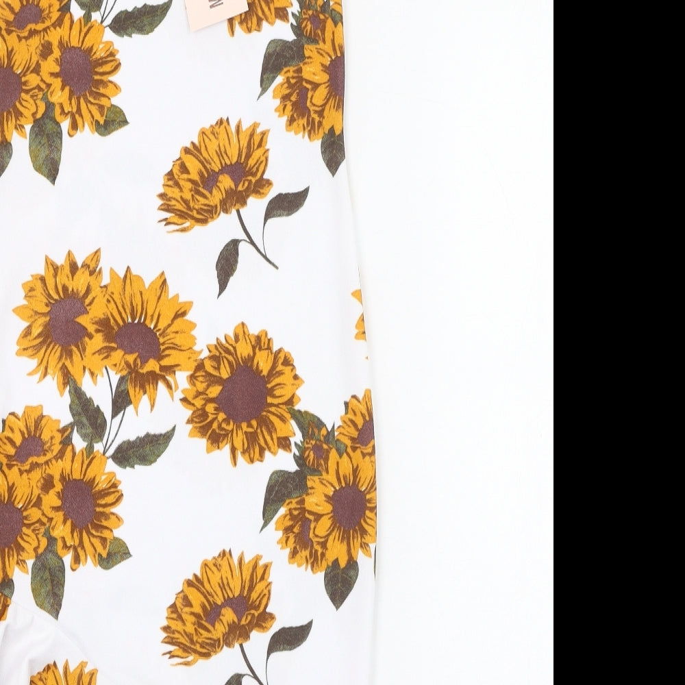 Missguided Womens White Floral Polyester Pencil Dress  Size 8  Square Neck Pullover