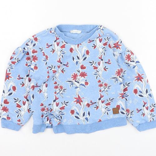 Tutto Piccolo Girls Blue Floral Cotton Pullover Sweatshirt Size 5 Years  Pullover