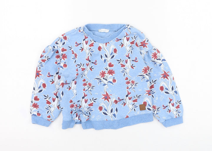 Tutto Piccolo Girls Blue Floral Cotton Pullover Sweatshirt Size 5 Years Pullover