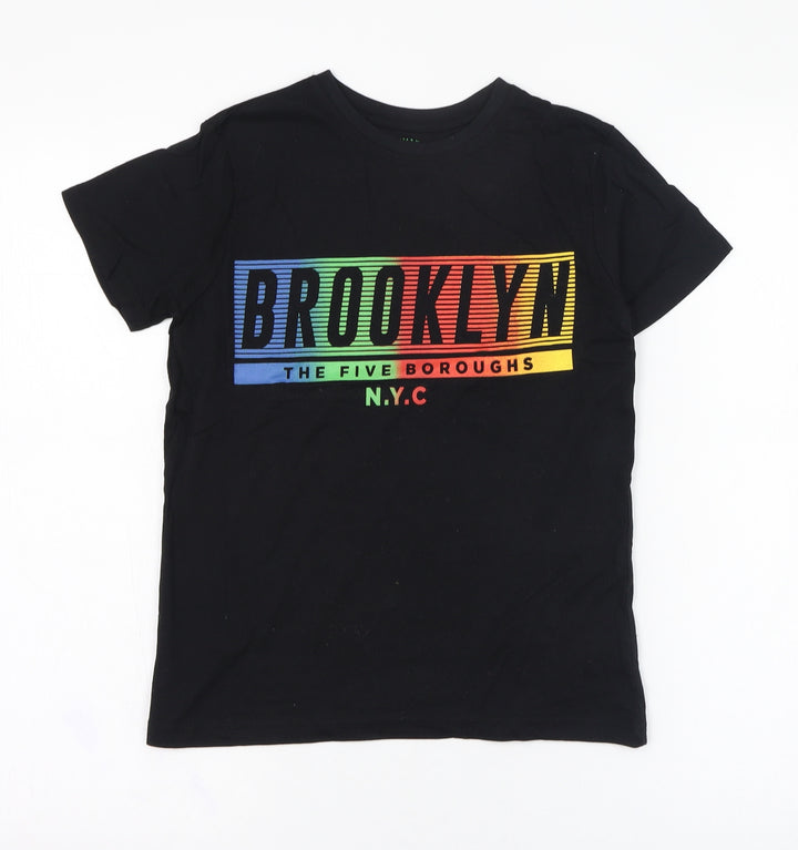 Primark Boys Black  Cotton Basic T-Shirt Size 8-9 Years Round Neck Pullover - Brooklyn