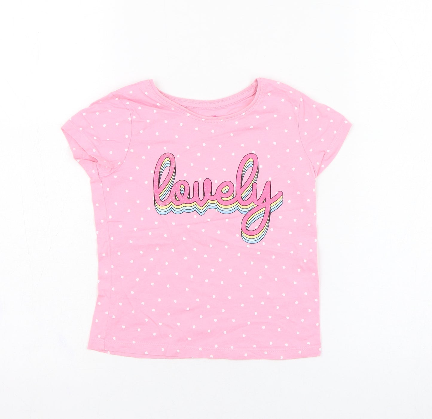 Primark Girls Pink  Cotton Basic T-Shirt Size 4-5 Years Round Neck Pullover - Lovely