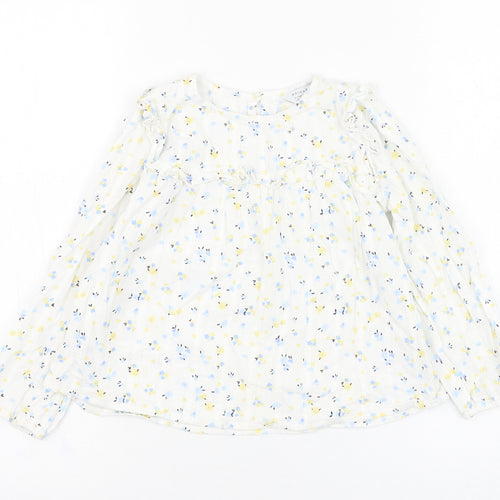 Primark Girls Ivory Floral Cotton Tunic Blouse Size 6-7 Years Round Neck Pullover