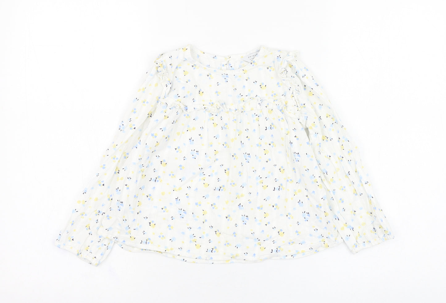 Primark Girls Ivory Floral Cotton Tunic Blouse Size 6-7 Years Round Neck Pullover