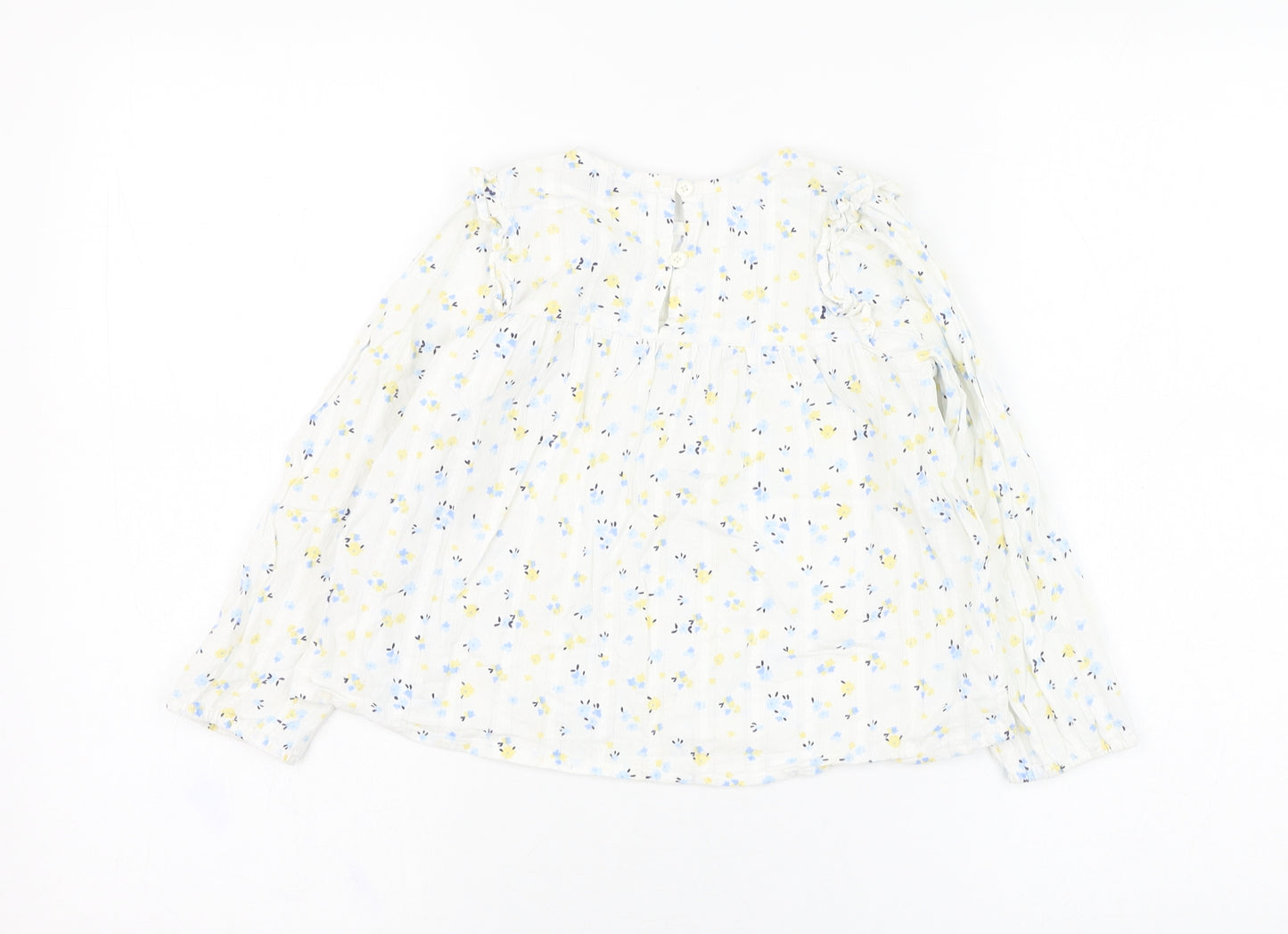 Primark Girls Ivory Floral Cotton Tunic Blouse Size 6-7 Years Round Neck Pullover
