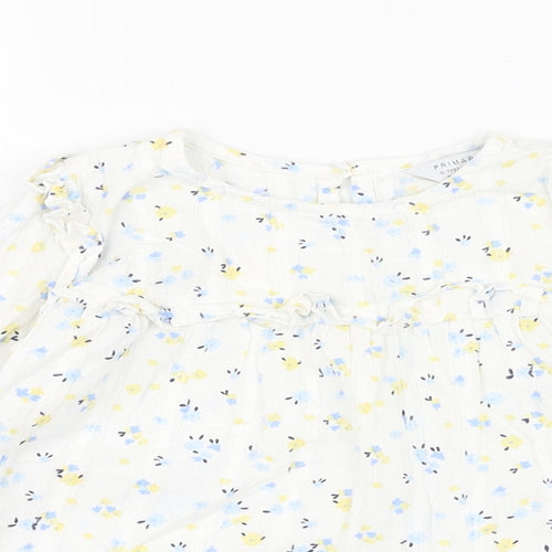 Primark Girls Ivory Floral Cotton Tunic Blouse Size 6-7 Years Round Neck Pullover
