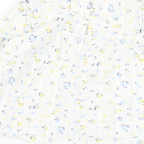 Primark Girls Ivory Floral Cotton Tunic Blouse Size 6-7 Years Round Neck Pullover