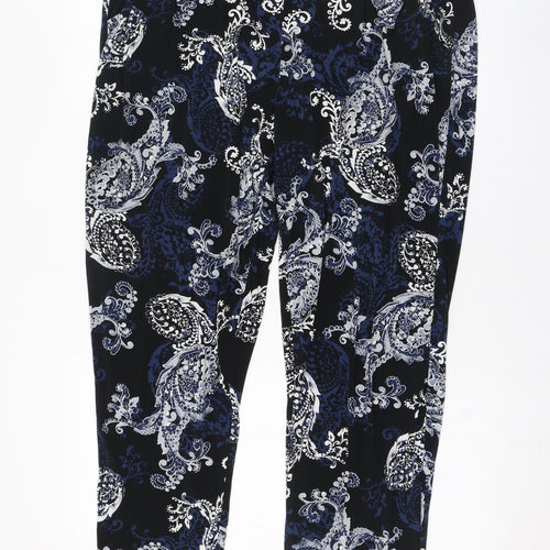 Wallis Womens Black Paisley Polyester Carrot Trousers Size 16 L28 in Regular