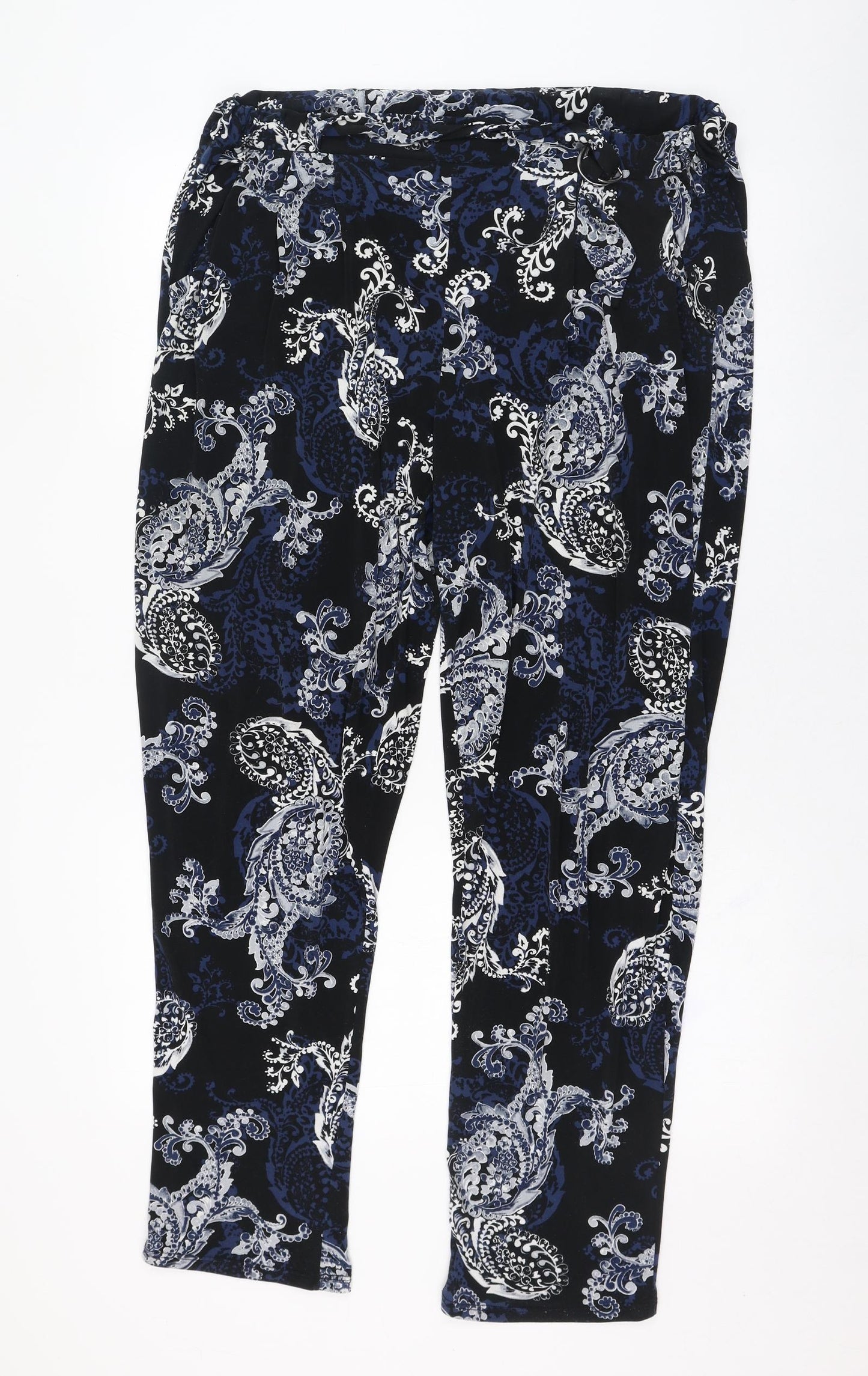 Wallis Womens Black Paisley Polyester Carrot Trousers Size 16 L28 in Regular