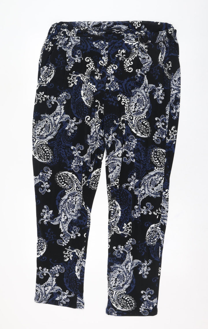 Wallis Womens Black Paisley Polyester Carrot Trousers Size 16 L28 in Regular