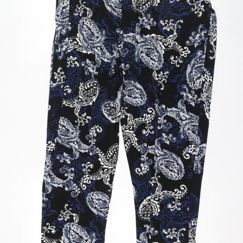 Wallis Womens Black Paisley Polyester Carrot Trousers Size 16 L28 in Regular