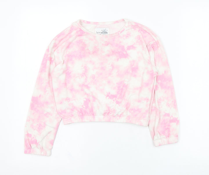 Peaches & Dreams Girls Pink  Polyester Pullover Sweatshirt Size 7-8 Years  Pullover - Tie dye