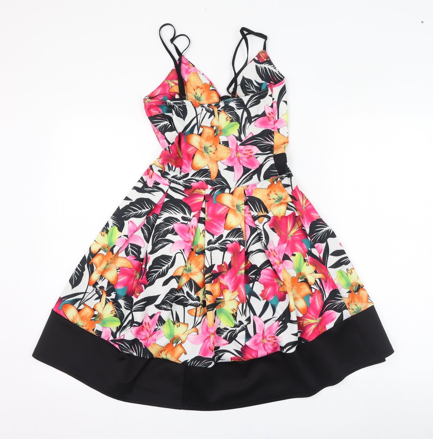 Quiz Womens Ivory Floral Polyester Skater Dress  Size 8  V-Neck Pullover