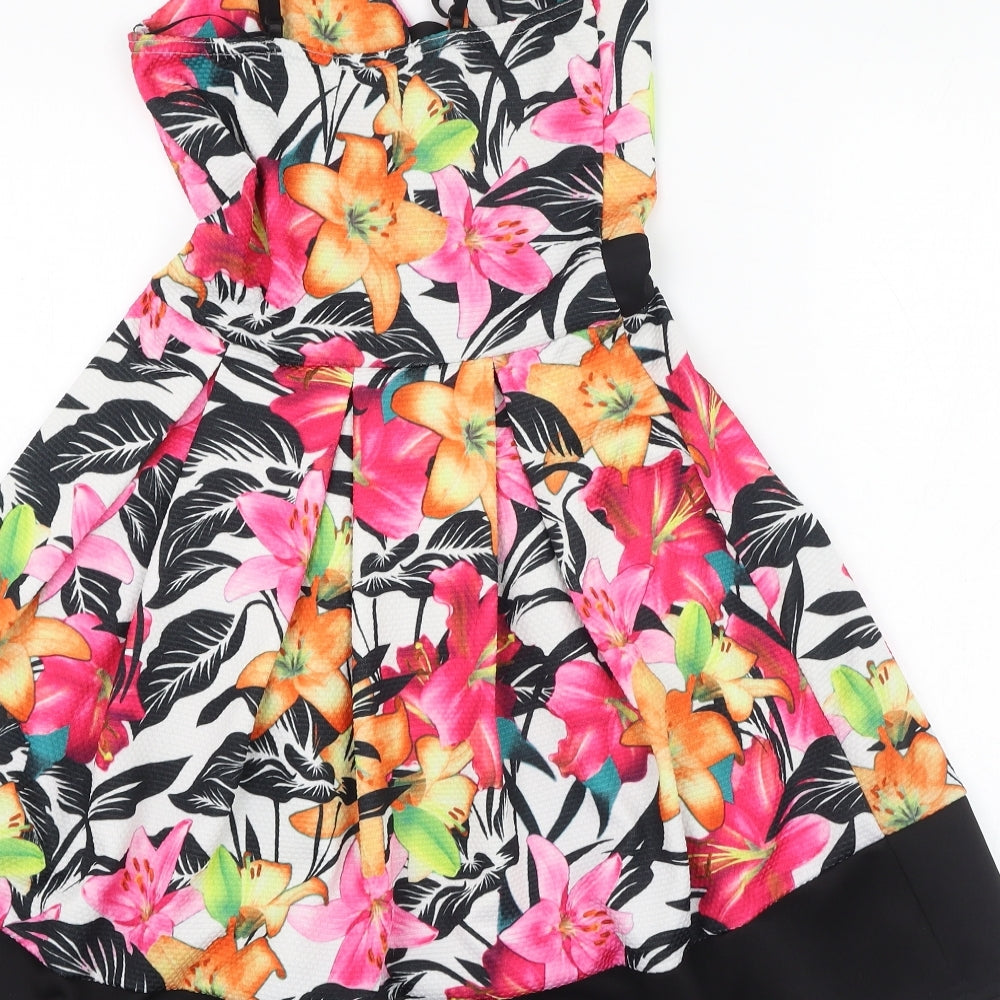 Quiz Womens Ivory Floral Polyester Skater Dress  Size 8  V-Neck Pullover