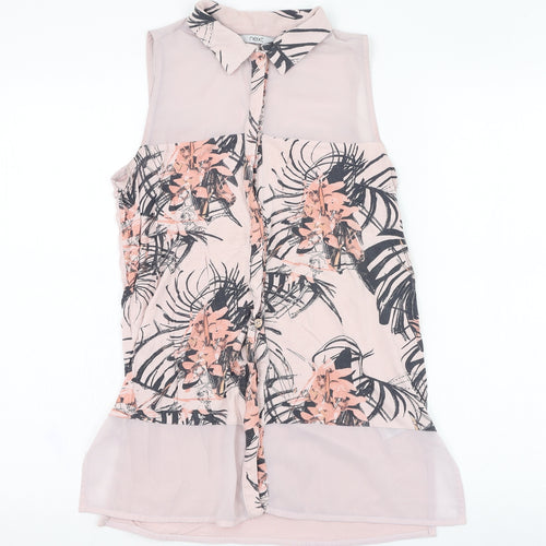 NEXT Womens Pink Floral Viscose Basic Button-Up Size 8 Collared