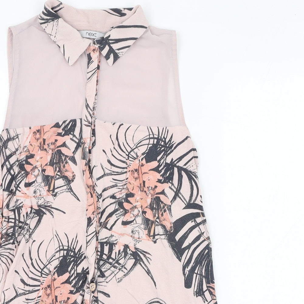 NEXT Womens Pink Floral Viscose Basic Button-Up Size 8 Collared