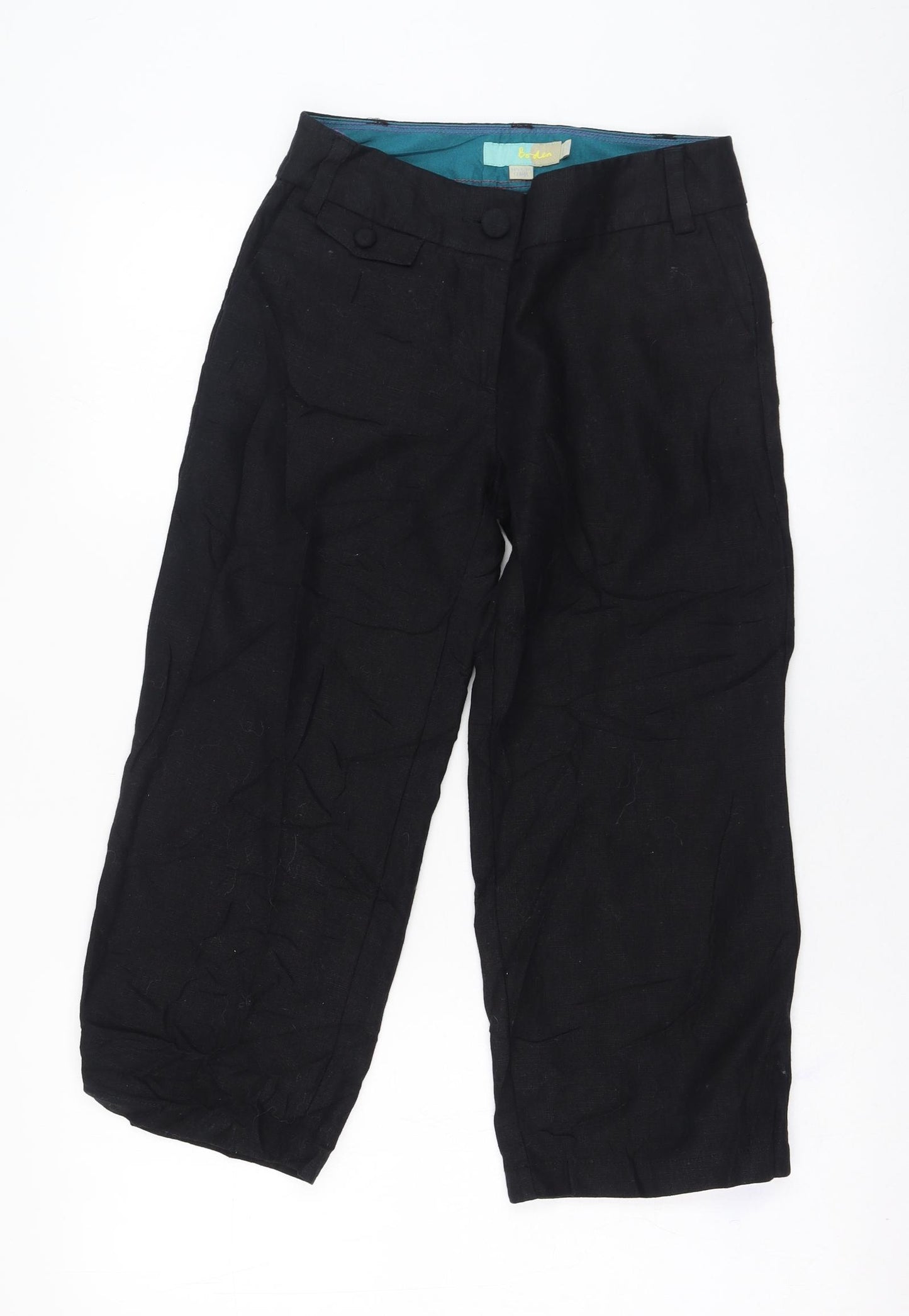 Boden Womens Black  Linen Cropped Trousers Size 6 L21 in Regular Zip