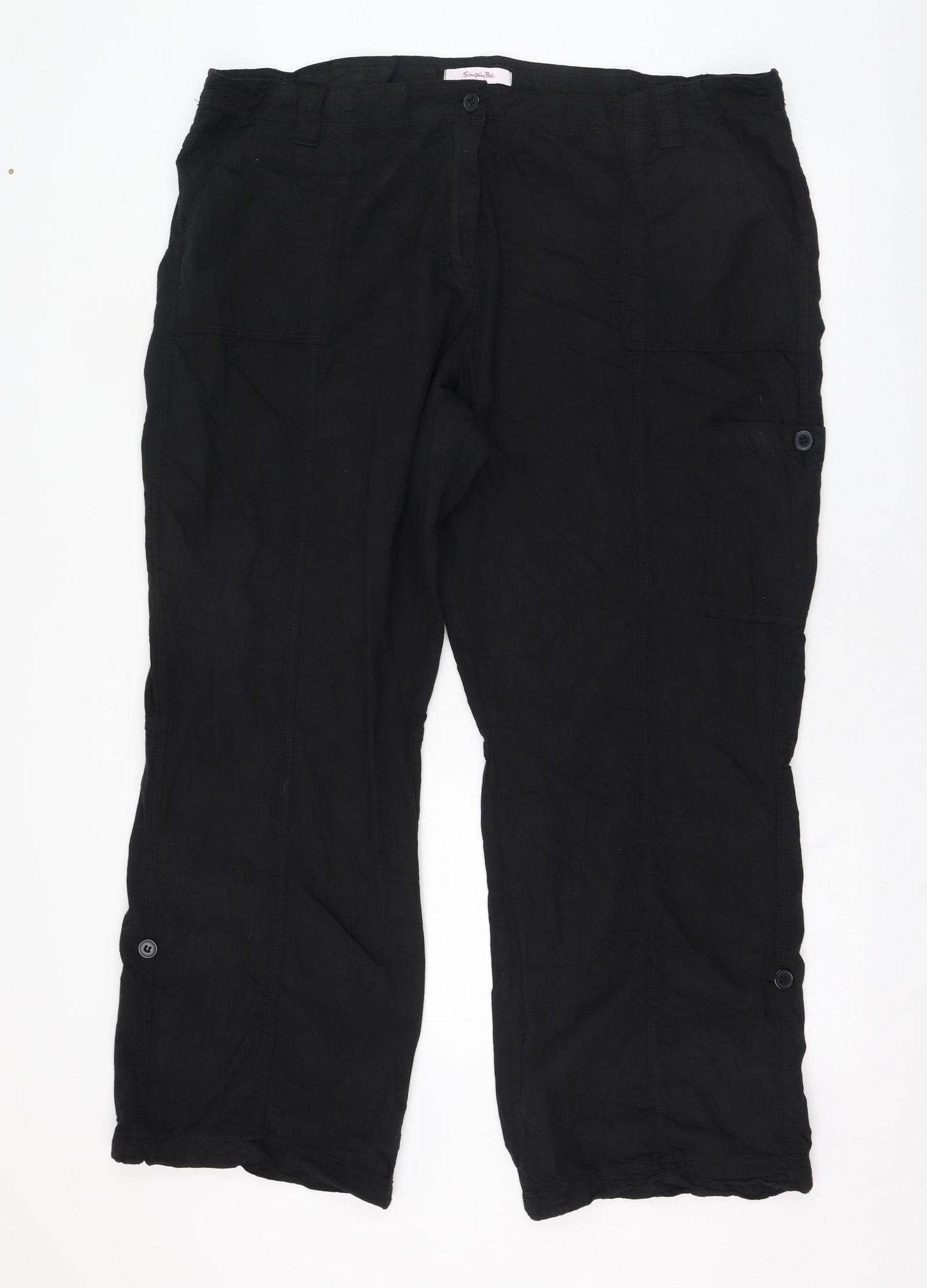 Simply Be Womens Black  Cotton Trousers  Size 22 L29 in Regular Zip