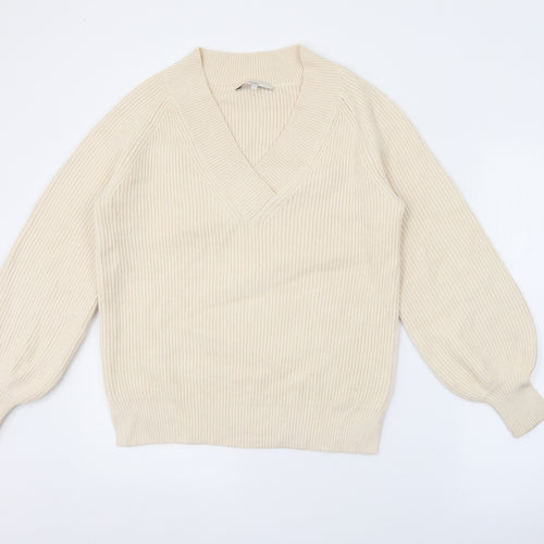 NEXT Womens Ivory V-Neck  Viscose Pullover Jumper Size S