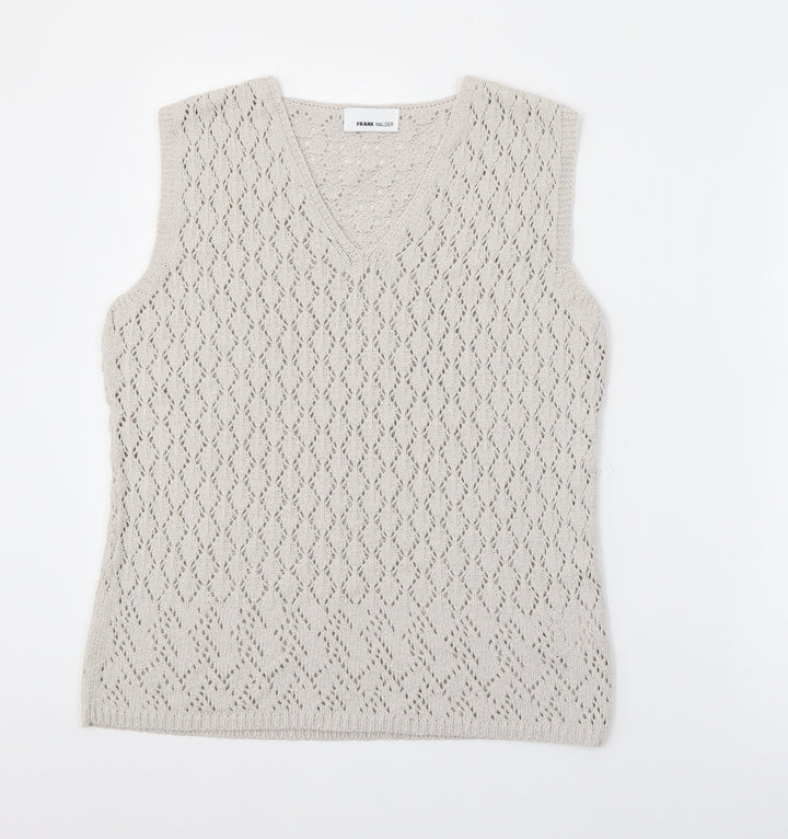 FRANK WALDER Womens Grey V-Neck Polyacrylate Fibre Pullover Jumper Size S