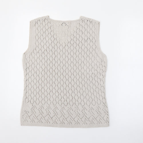FRANK WALDER Womens Grey V-Neck  Polyacrylate Fibre Pullover Jumper Size S