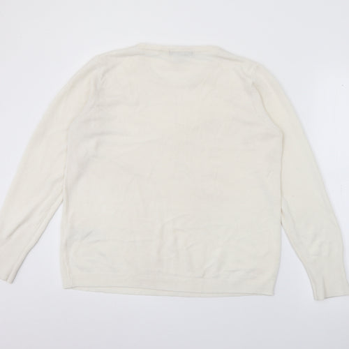 Primark Womens White Crew Neck  Acrylic Pullover Jumper Size L