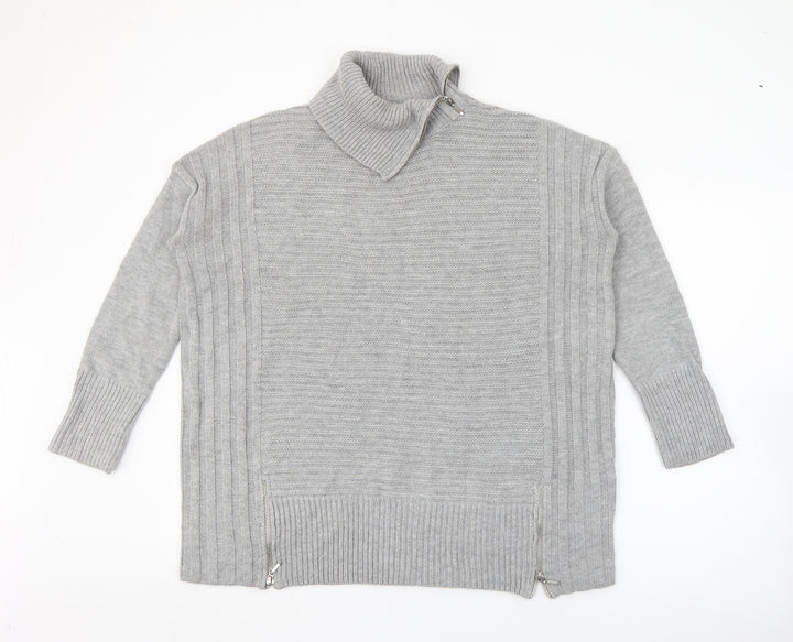 Wallis Womens Grey Roll Neck  Acrylic Pullover Jumper Size S